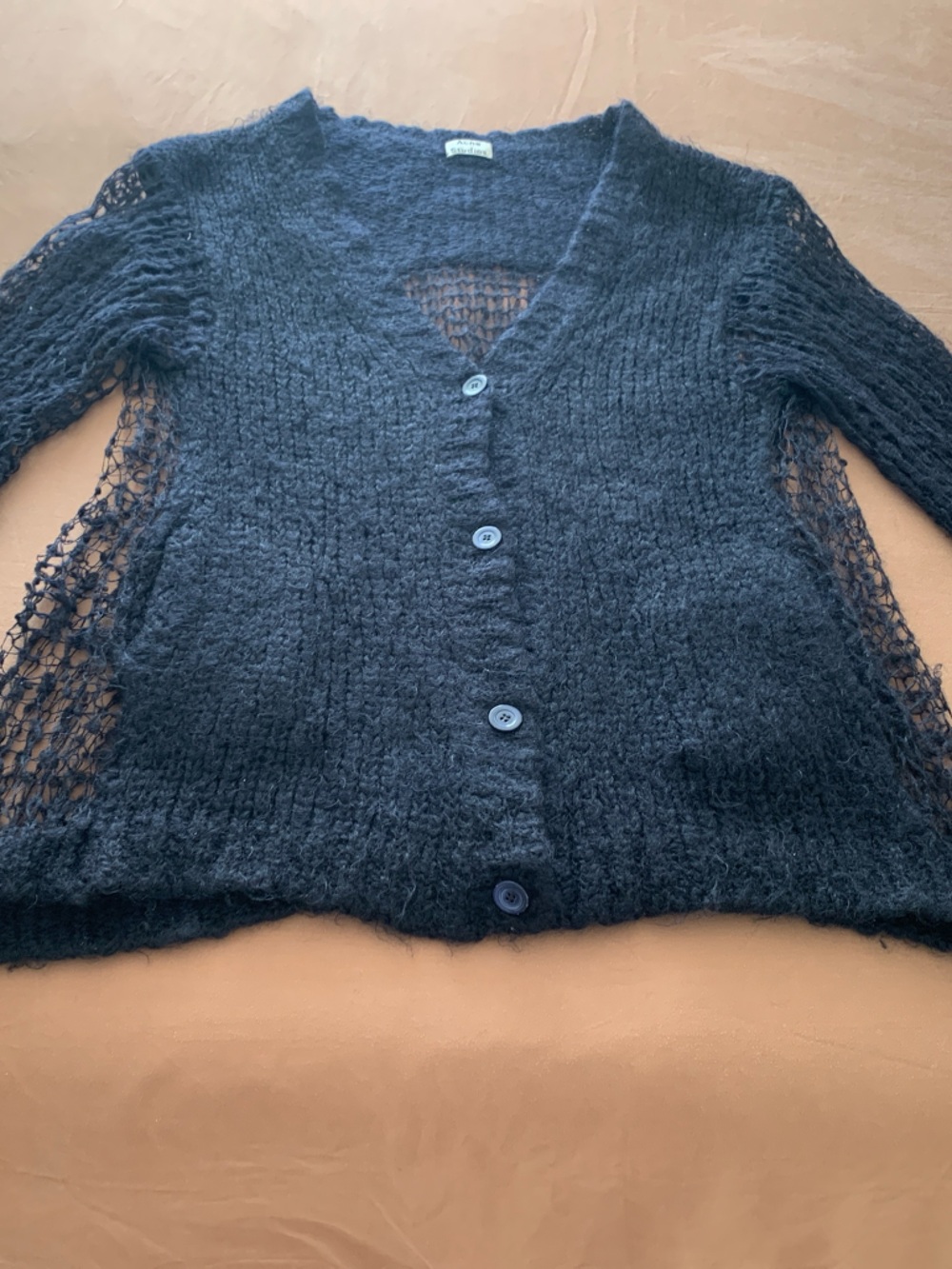 Acne Open-Knit Black V-Neck Button Cardigan